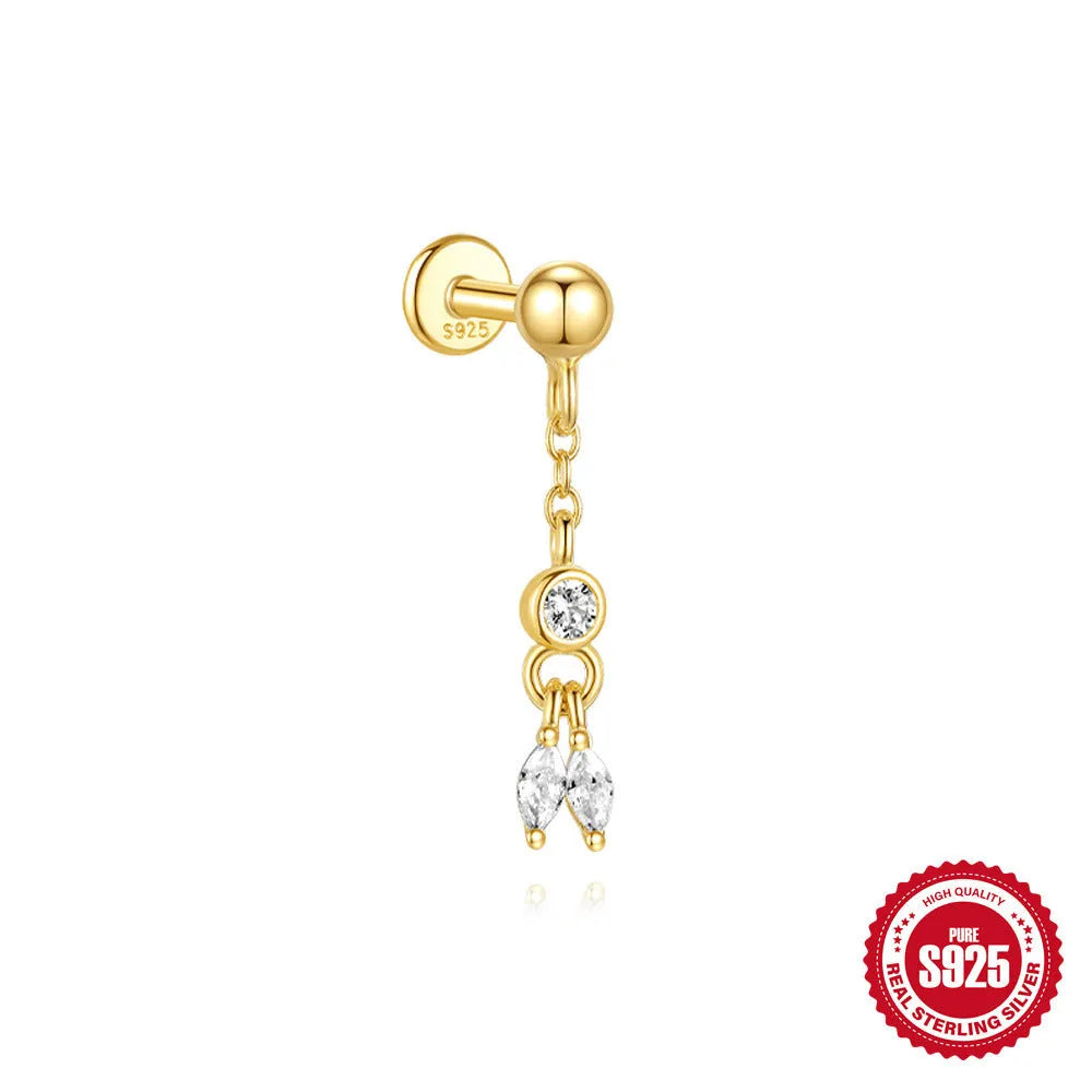 S925 sterling silver water drop earrings with flat spiral puncture detail in gold electroplated finish