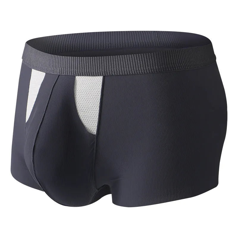 Ice silk double-layer training shorts in various colours showing hole bag design for breathability.