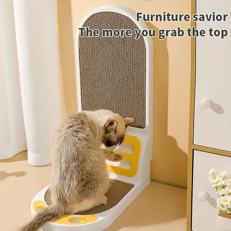 L-shape vertical cat scratching board mounted on wall with grey sisal scratching surface