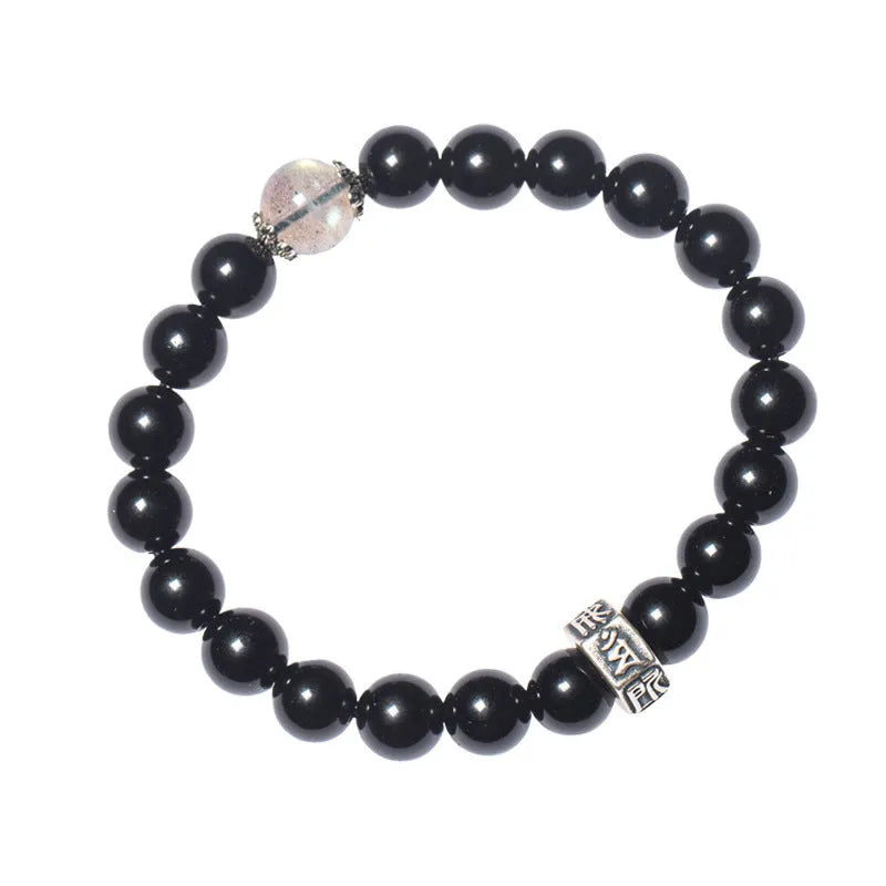 8mm diameter obsidian zodiac bracelet with hand-carved animal modelling in ethnic style