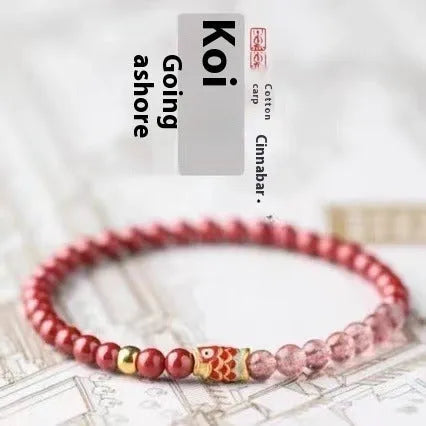 Women's retro bracelet with purple cinnabar and pink strawberry quartz beads.