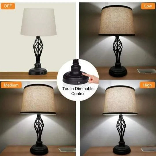 European style USB bedside table lamp with touch sensor controls for cold and warm light adjustment