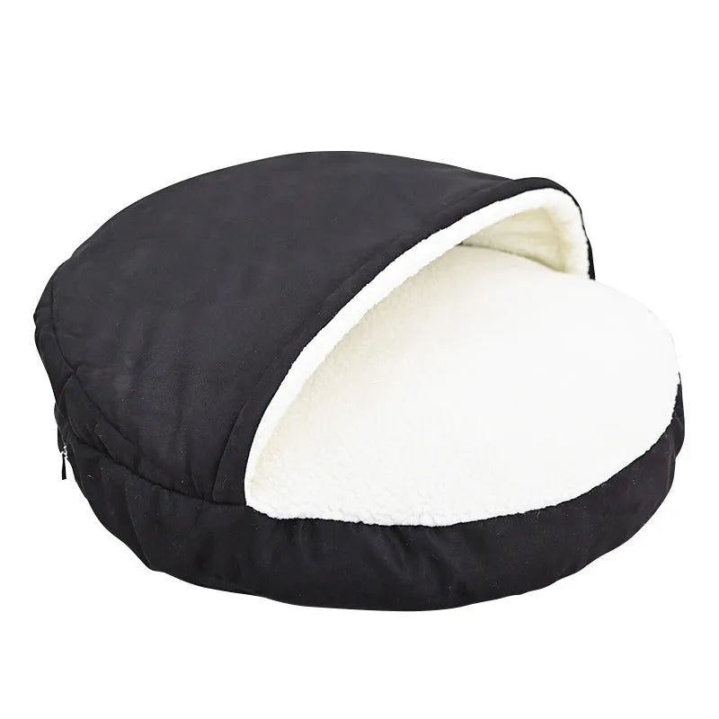 Brown cloth dog kennel showing removable washable construction for crate bedding