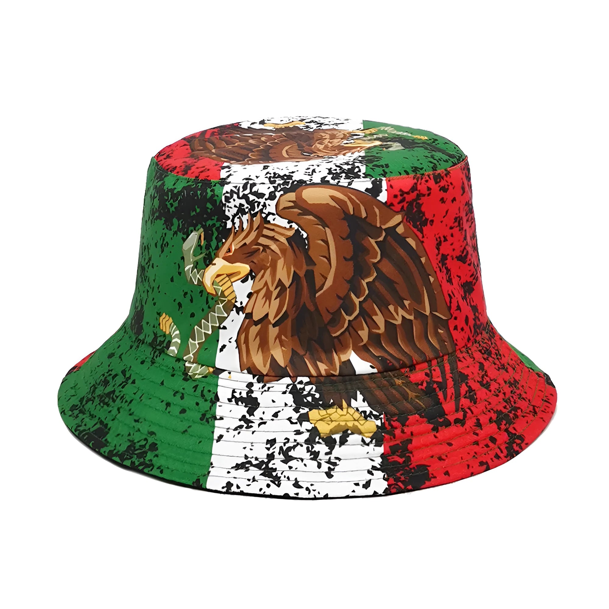 Polyester bucket hat with eagle pattern in retro style, dome crown, size M for 56-58cm head circumference