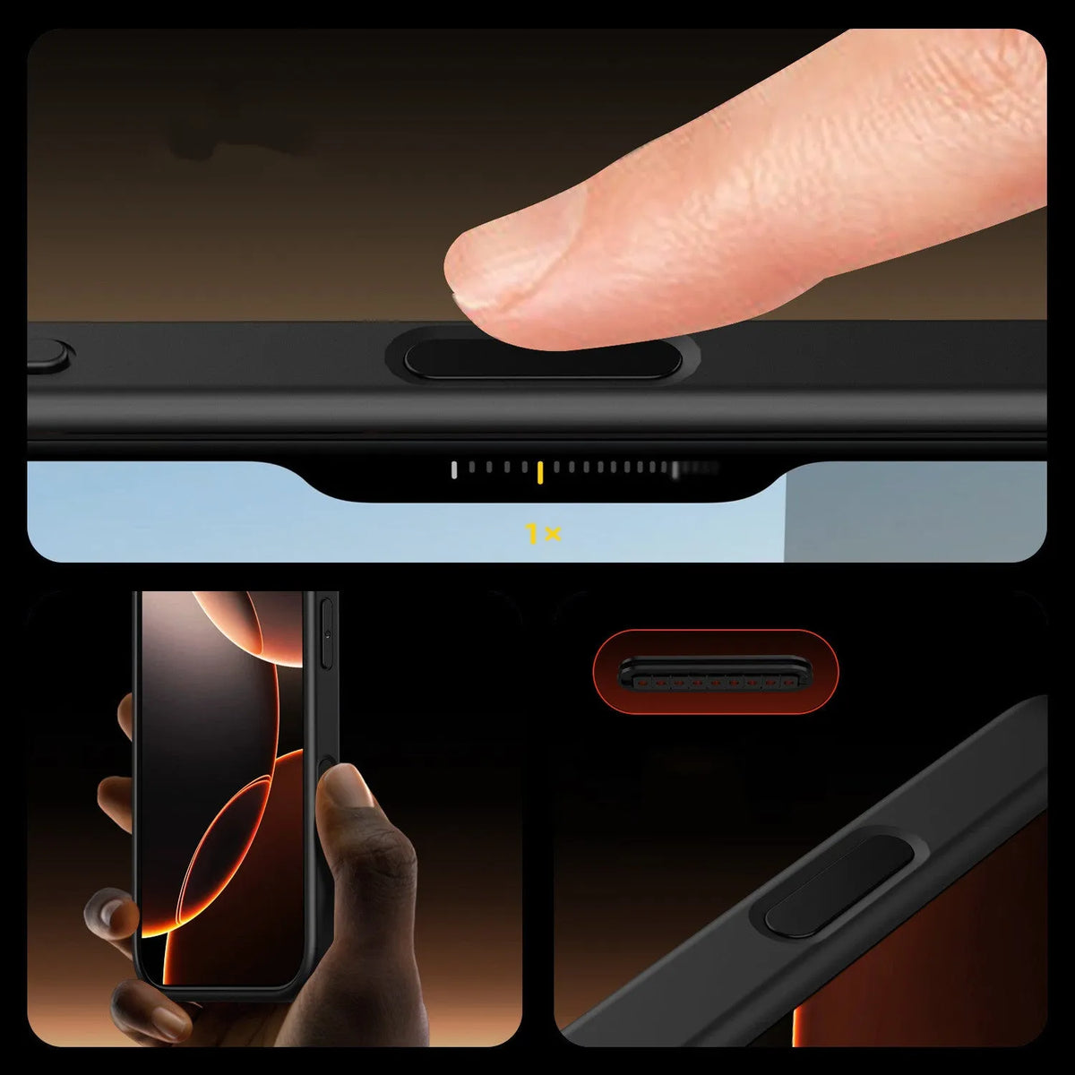 Black magnetic protective case for iPhone 16 series on a table, showing basic style design.