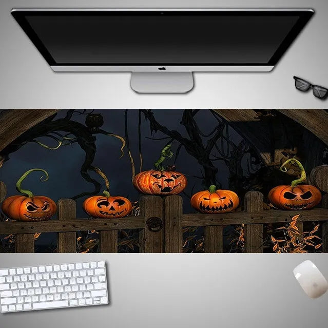 Large Halloween-themed gaming mouse pad with non-slip rubber cloth surface measuring 800mm long