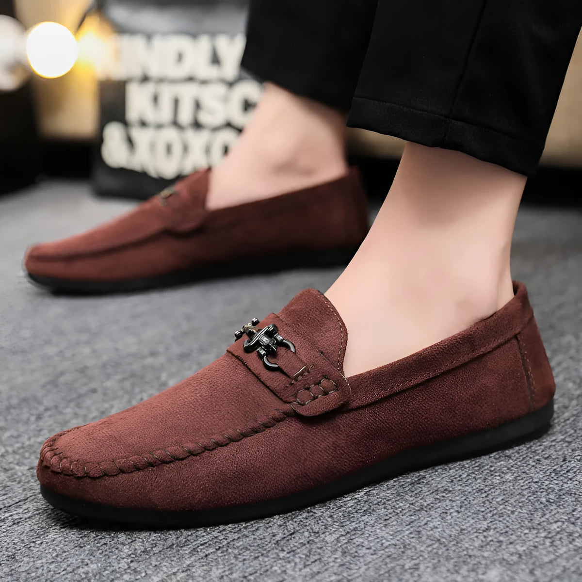 Men's waterproof slip-on loafers in artificial PU leather with rubber soles, available in black and brown colours