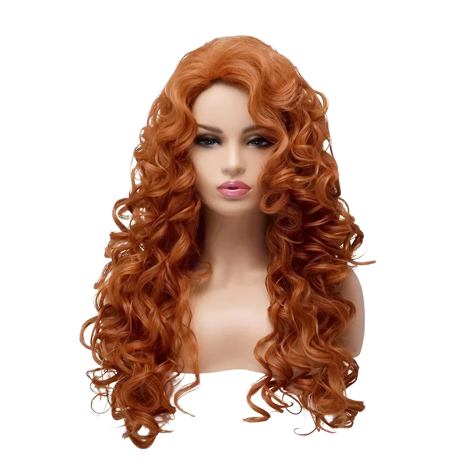 Brown long wavy curly wig with instant noodles style and fluffy texture