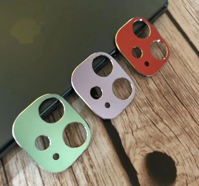 Metal camera lens protection ring for iPhone 11 and iPhone 11 Pro in various colours.