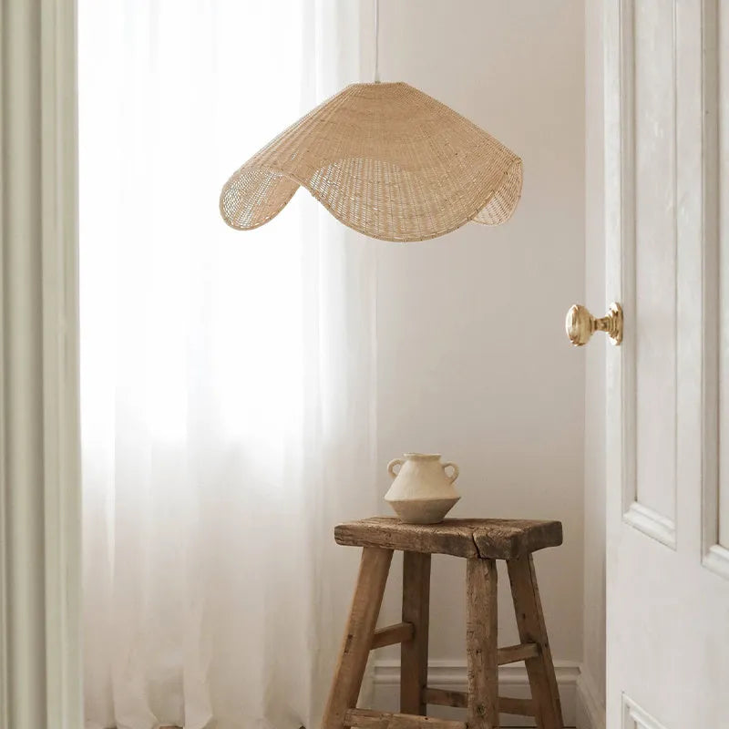 Handmade woven rattan chandelier pendant light with bamboo and willow lampshade