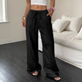 Women's black wide-leg trousers with lace-up waist trimming detail