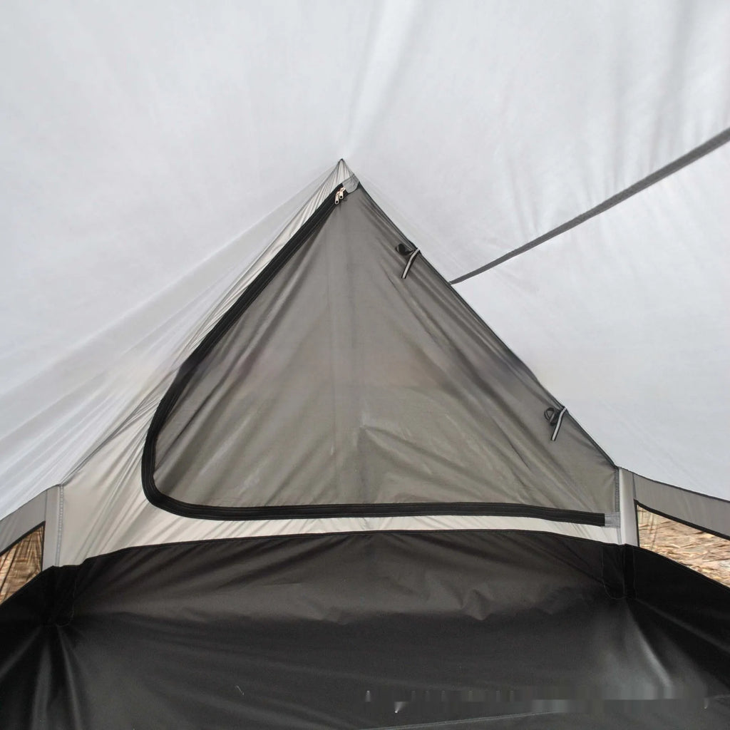 Brown and white pole-free A-line tent made of 210T fabric with PU4000 waterproofing for 2-3 people