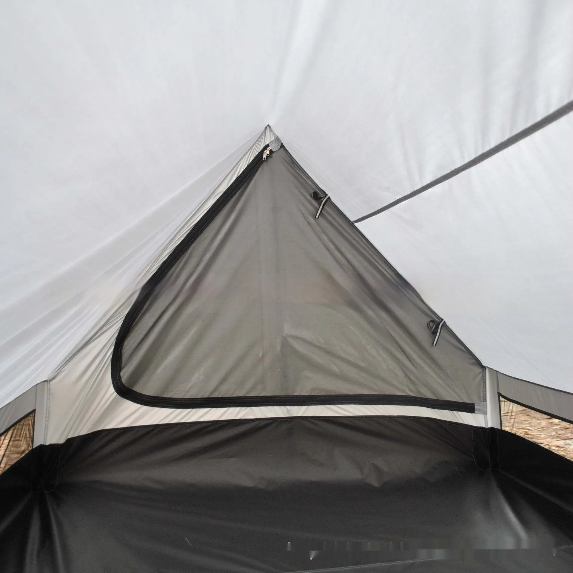 Brown and white pole-free A-line tent made of 210T fabric with PU4000 waterproofing for 2-3 people
