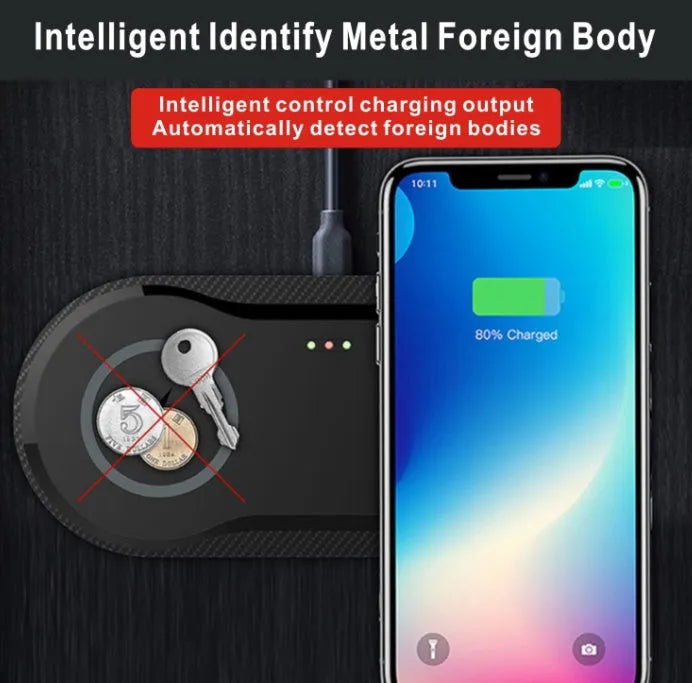 Black and white dual wireless charging pad with two smartphone charging surfaces and anti-slip silicone base