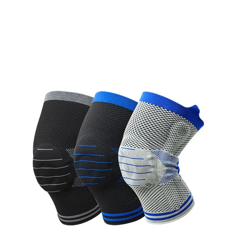 Cotton knee pad with silicone massage spring bar shock absorber in black and gray colour