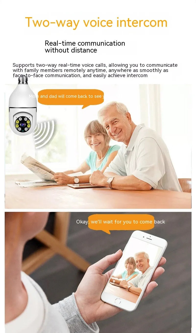 White wireless bulb security camera with lens, dimensions 5cm by 12cm