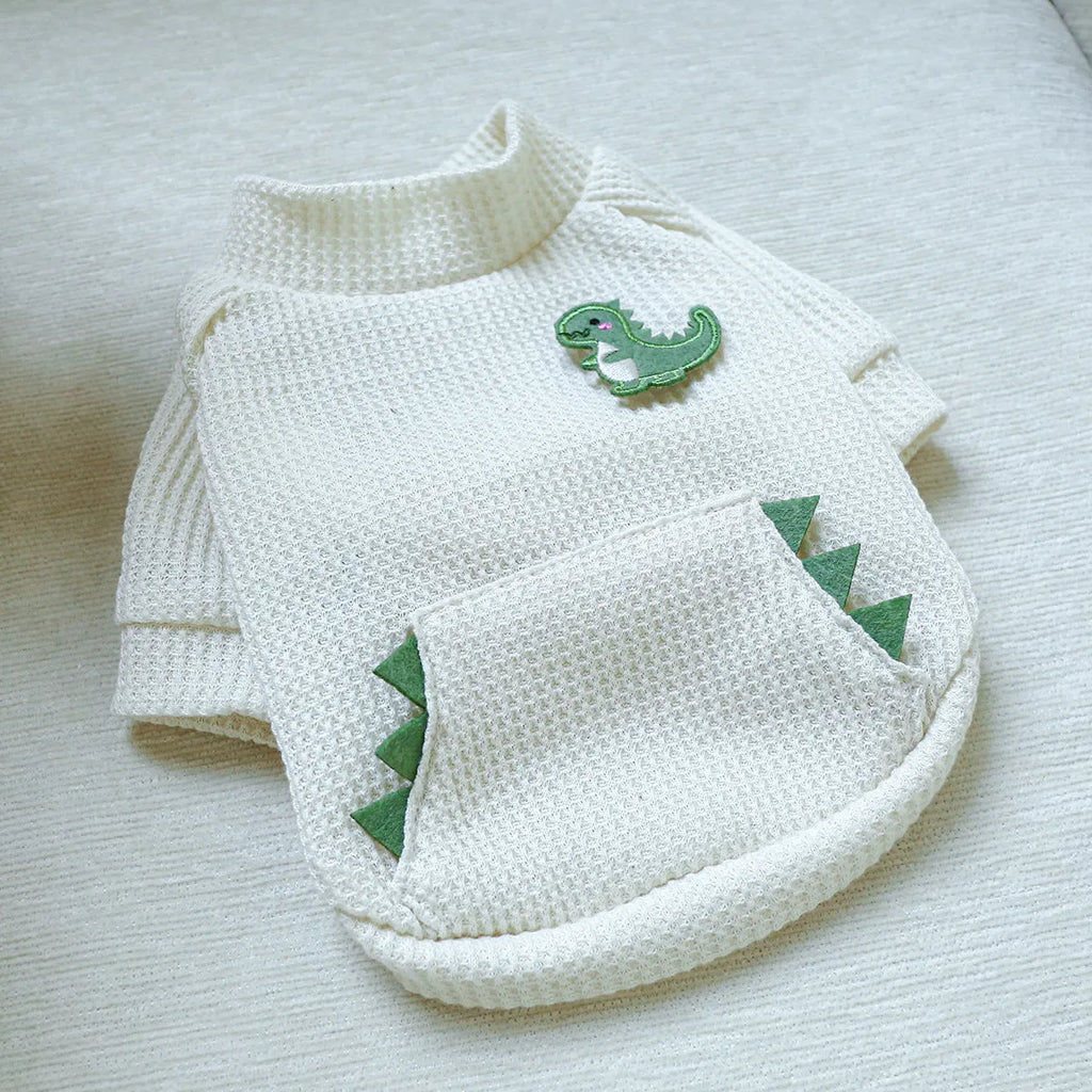 Casual polyester round-neck pet shirt in XS to XL with dinosaur, letter and red heart style options