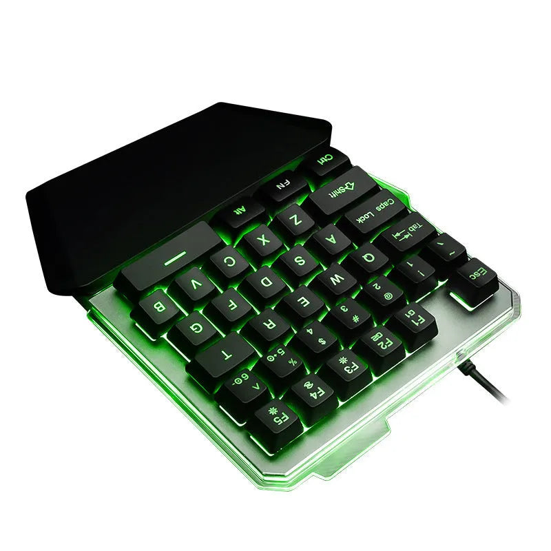 Black G40 Flow Colour one-handed mechanical gaming keyboard with RGB backlit keys on a desk
