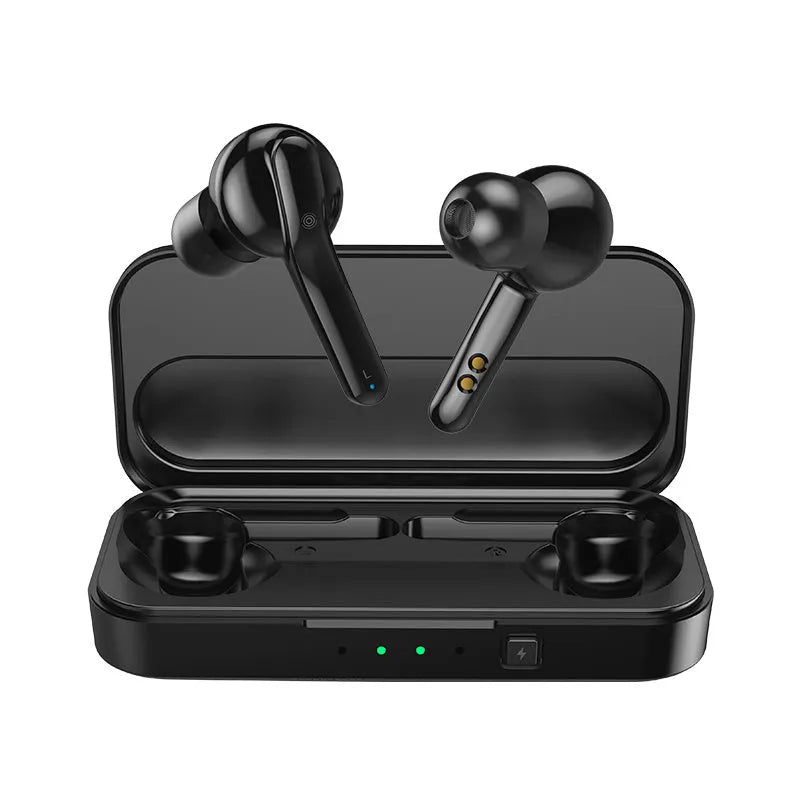 Black and white true wireless stereo earbuds with Bluetooth 5.0 and IPX5 waterproof rating