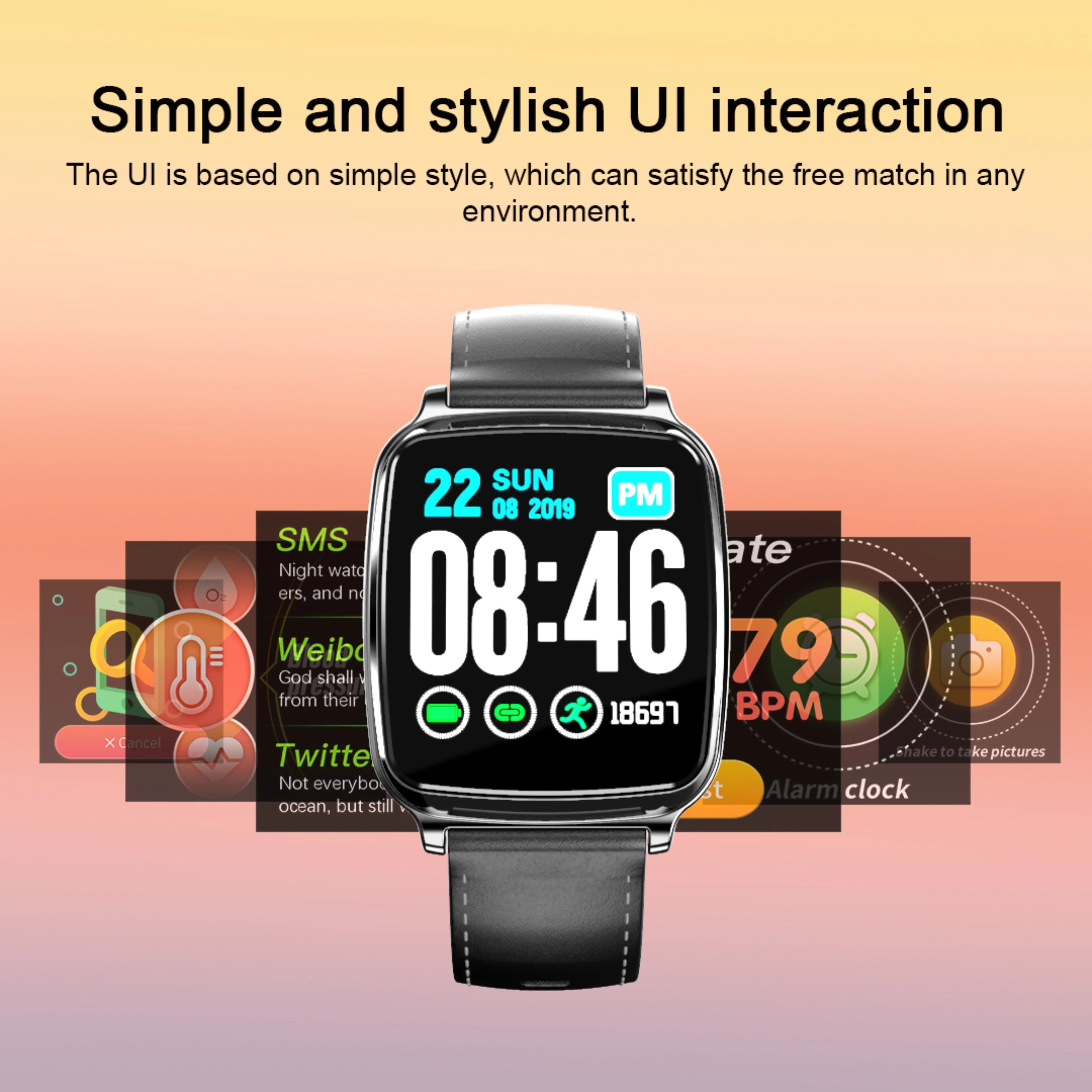 M8 smart bracelet with full touch screen and TPU strap shown on a wrist.