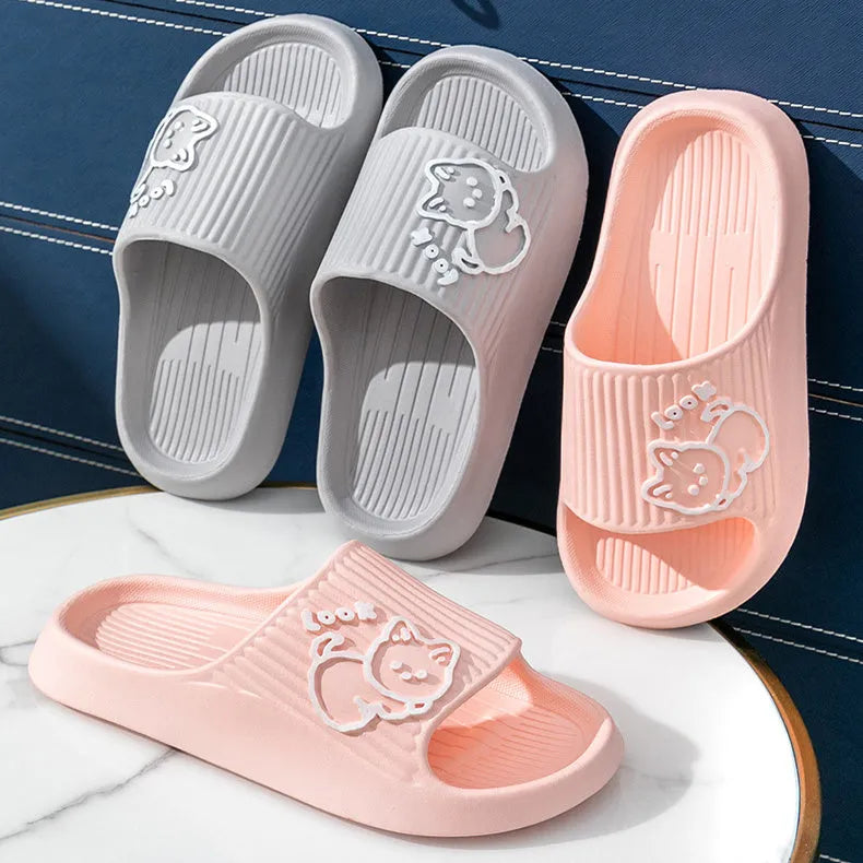 Women's EVA cat slippers with non-slip sole in multiple colours on a white background.