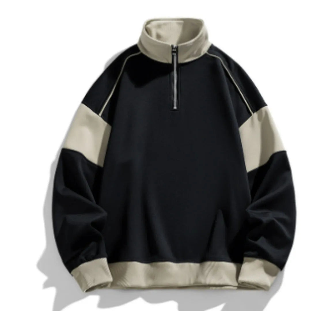 Men's hooded corduroy sweater with drop shoulders and loose lapels in rabbit fur fabric