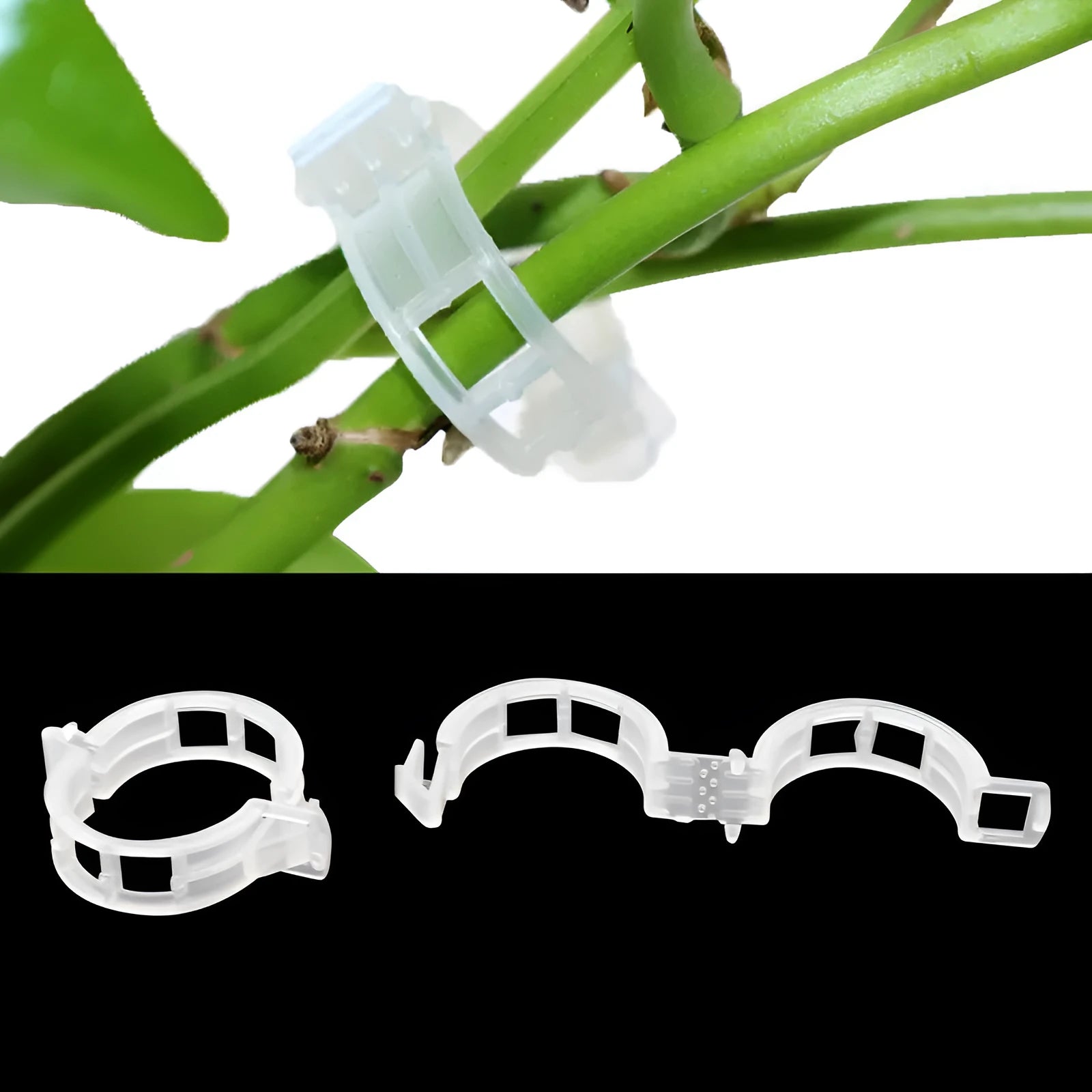 A set of 50 plastic tomato plant grafting clips, shown in a random colour mix, for securing garden vines.