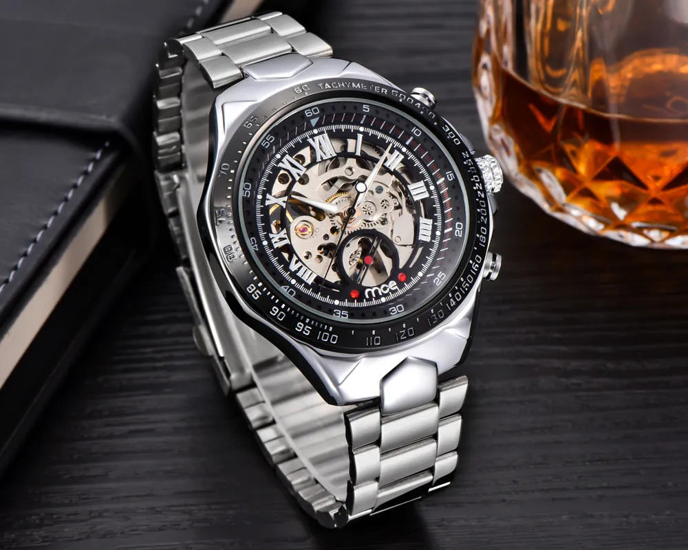 MCE men's explosion proof mechanical watch with stainless steel case and sapphire crystal dial