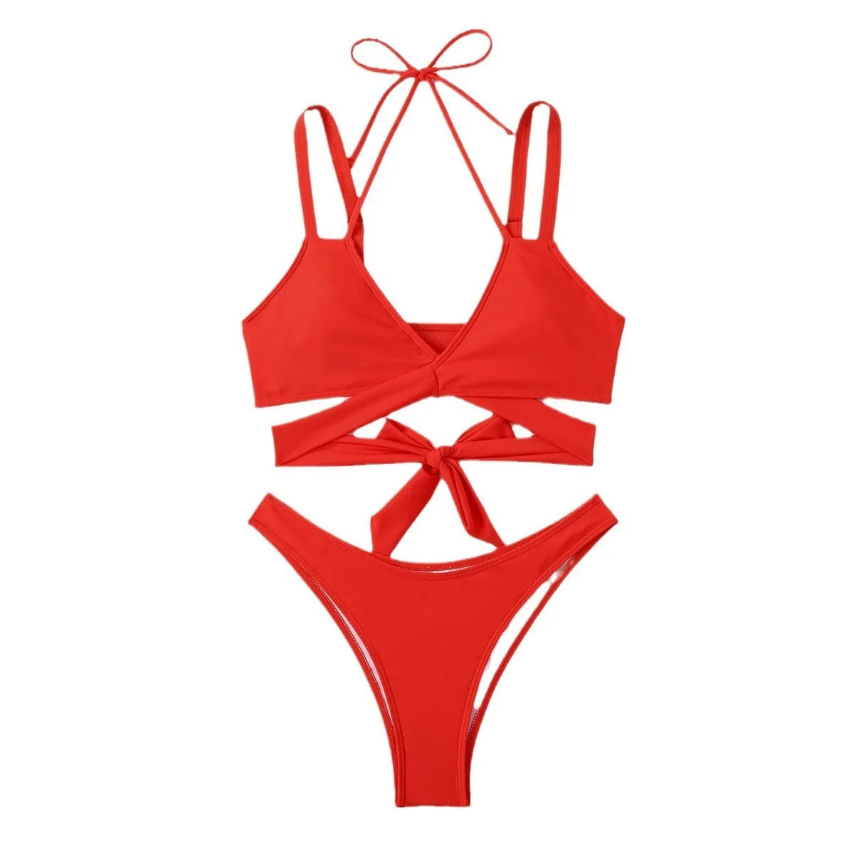 Solid colour strap bikini swimsuit in multiple colour options with sleeveless briefs design