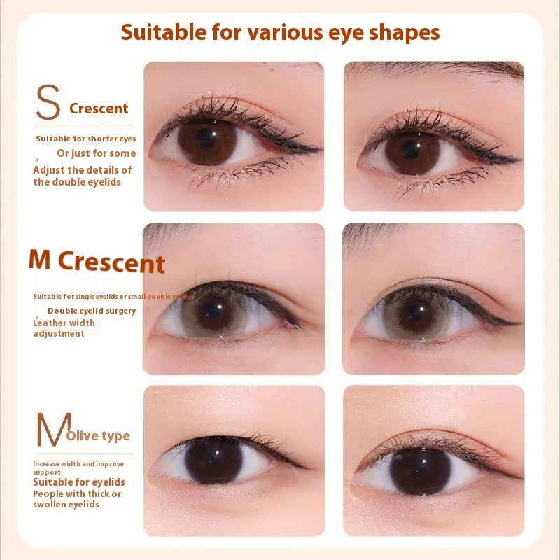 Roll of transparent lace double eyelid stickers in crescent and olive shapes on a clean background