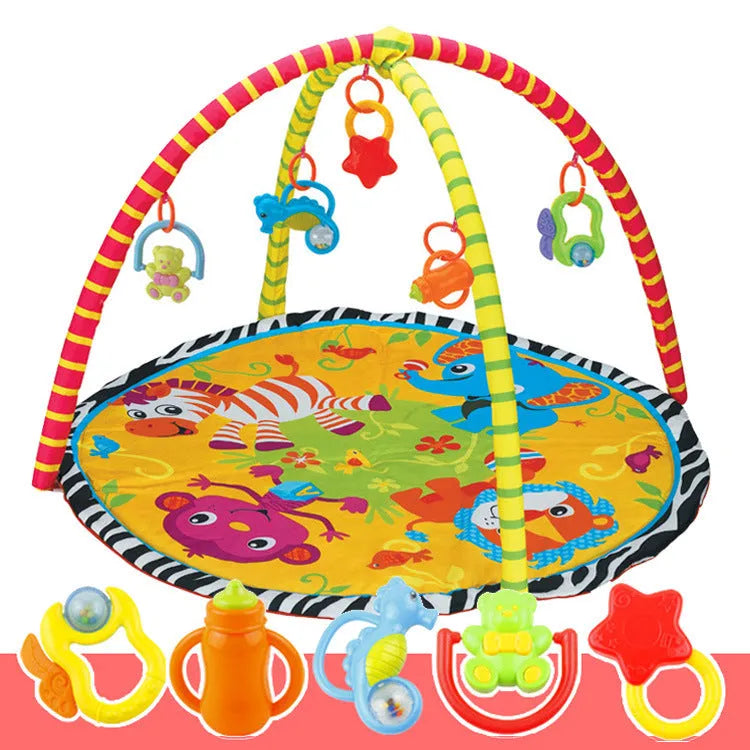 Velvet baby crawling carpet with animal prints for infant floor play and development
