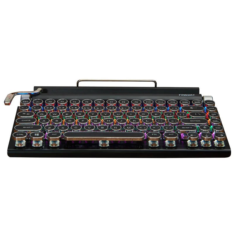Black retro typewriter mechanical keyboard with Bluetooth connectivity and seven-colour backlight illumination