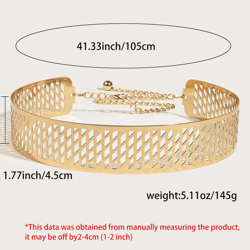 Golden iron waist belt with lantern head and net flower design, shown with hook fastening.