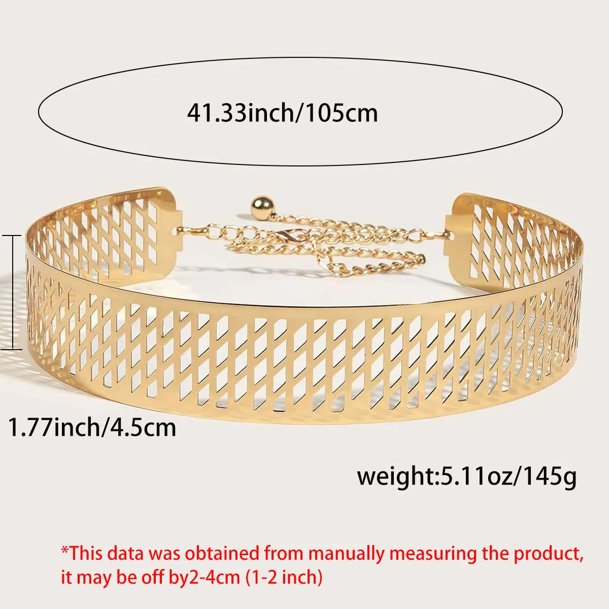 Golden iron waist belt with lantern head and net flower design, shown with hook fastening.