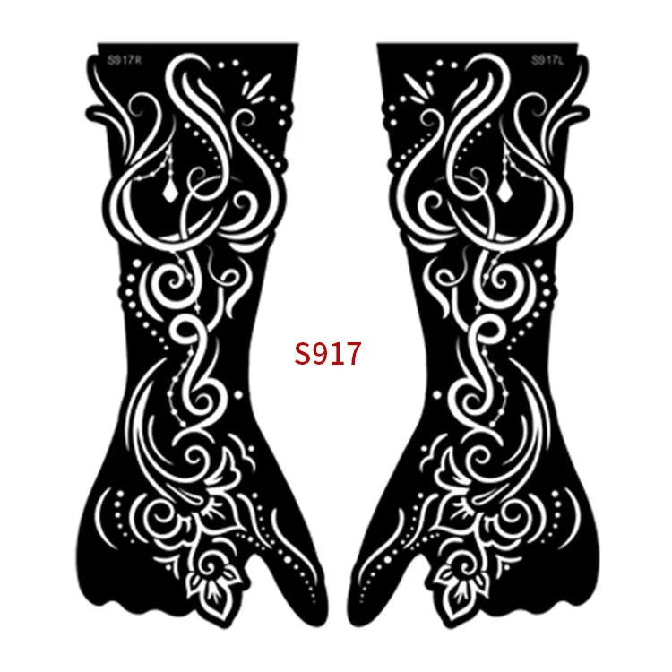 Set of geometric hollow template tattoo stickers showing 3D paper carving detail on sample designs.