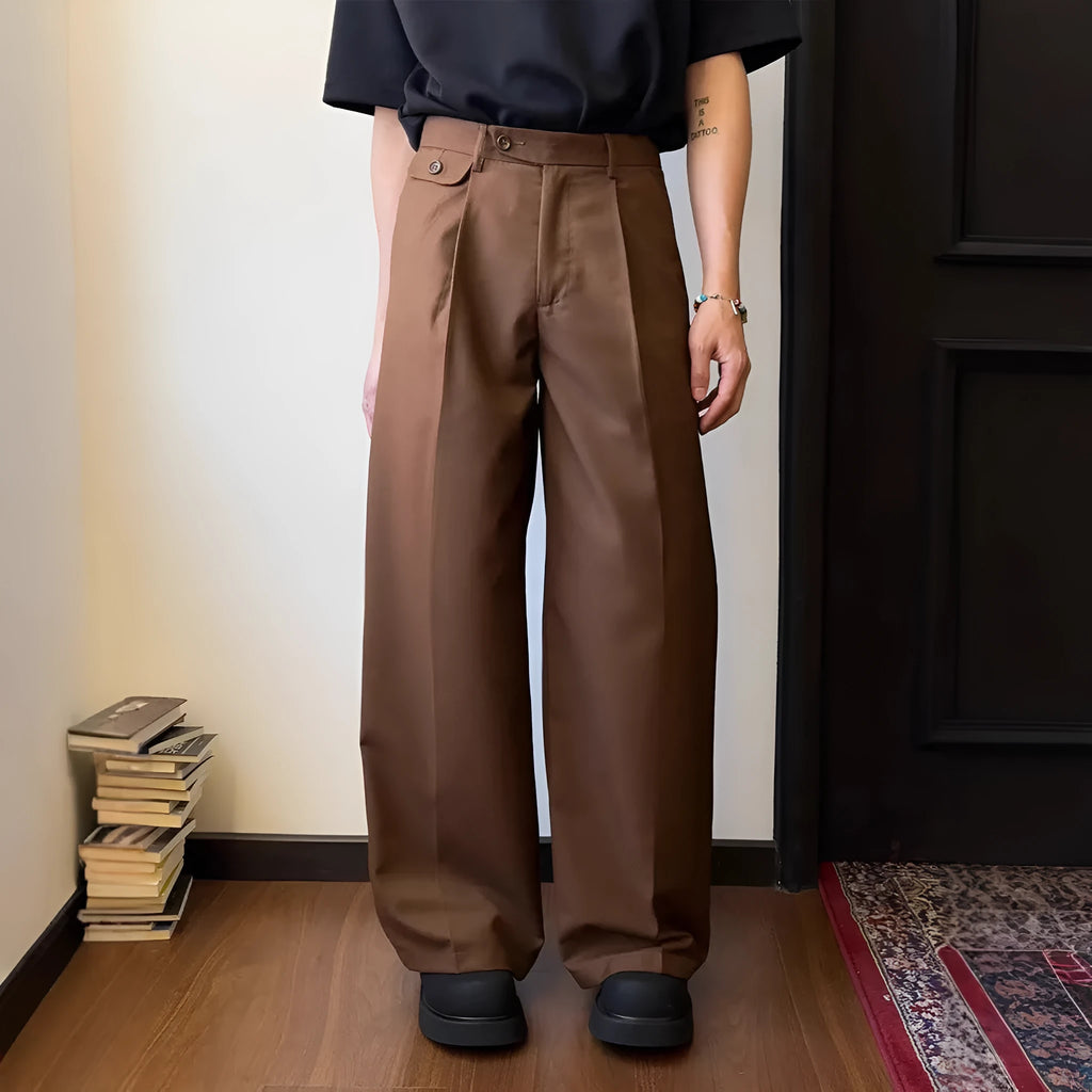 Men's straight leg loose wide-leg suit trousers in brown and black colours