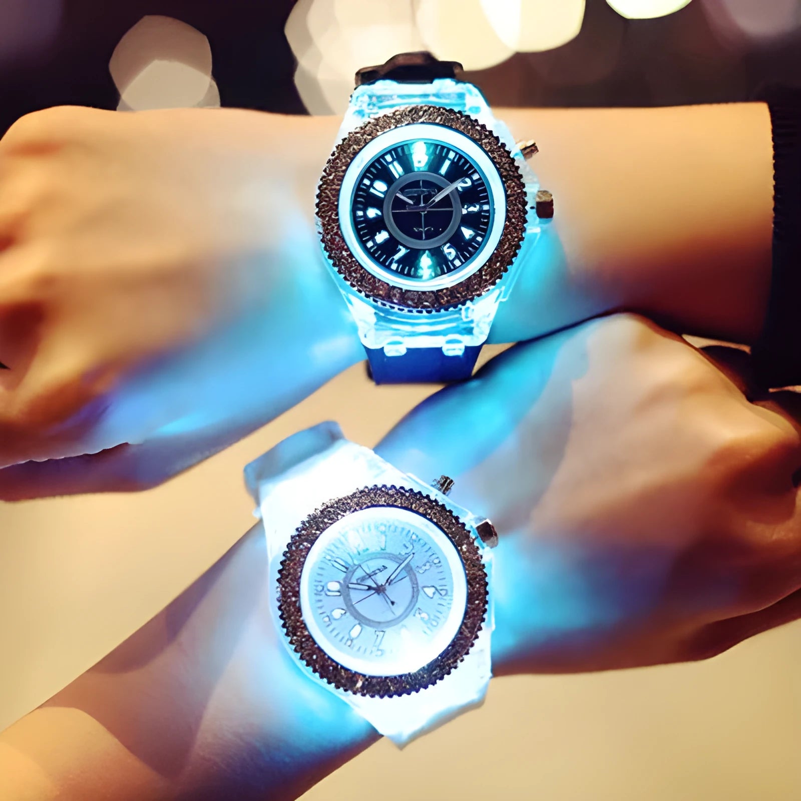 Geneva women's luminous LED quartz watch with 43mm round dial and silicone strap
