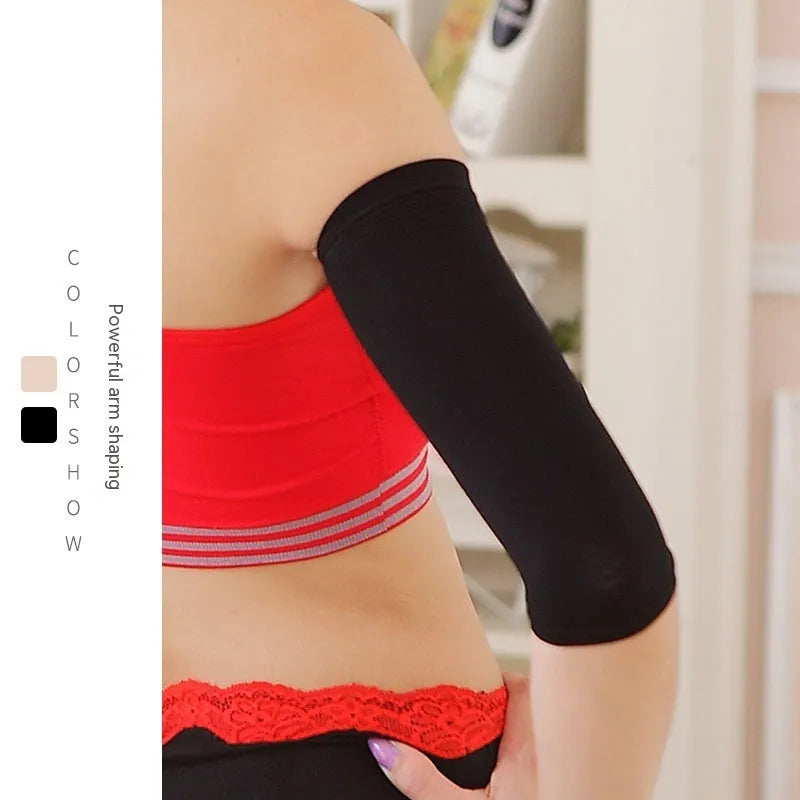 Women's black and skin colour shaping arm sleeves compression garment free size nylon fabric