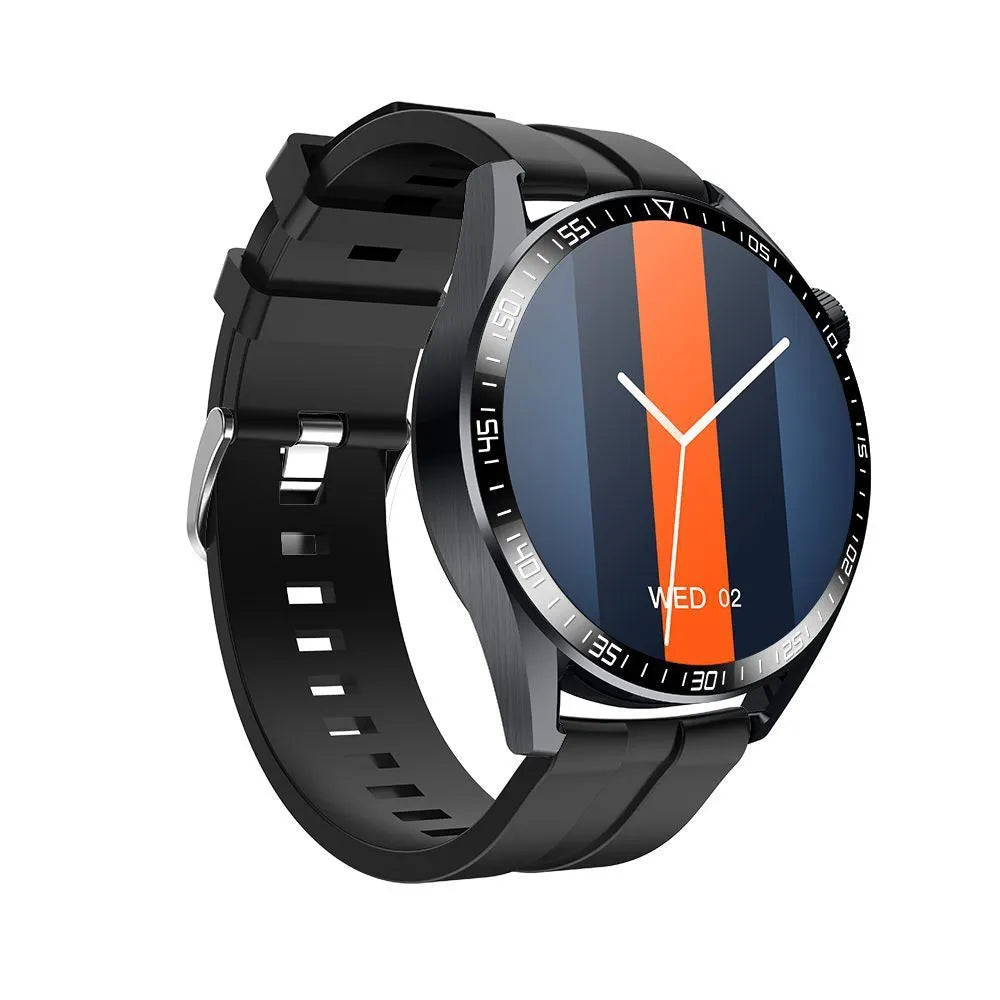 Black or silver GS3 Max smartwatch with 1.35-inch screen on a silicone strap, showing health stats and call interface.