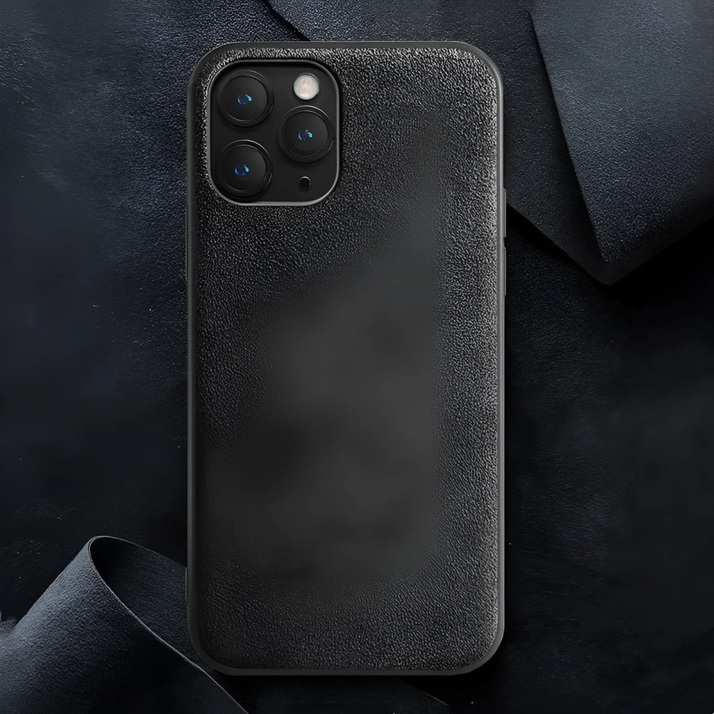 Suede iPhone case in dark blue showing full-coverage protection design with precise port cutouts