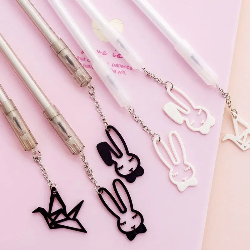 Paper crane rabbit pendant gel pen with 0.38mm tip and decorative charm