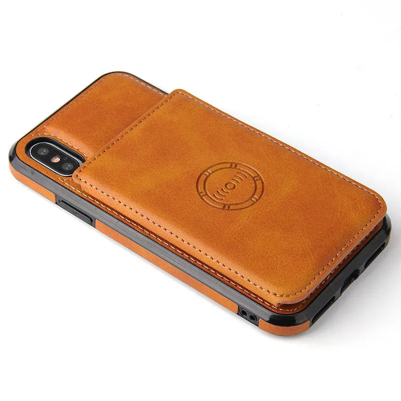 iPhone card wallet case in imitation leather with multiple colour options showing card slots