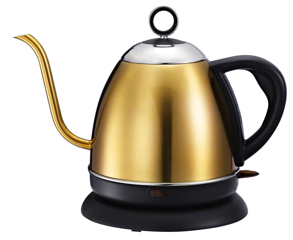 Stainless steel electric kettle in gold colour with touch controls and 1 litre capacity
