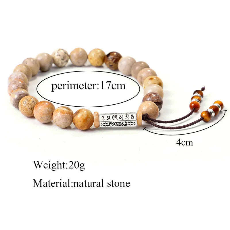 Handmade stone bead bracelet in wood colour with European American retro design