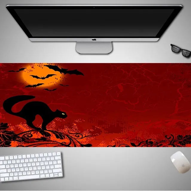 Large Halloween-themed gaming mouse pad with non-slip rubber cloth surface measuring 800mm long