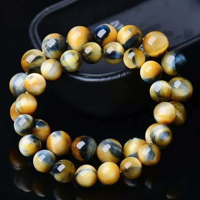 Handmade fantasy tiger eye agate bracelet with round beads in geometric unisex design