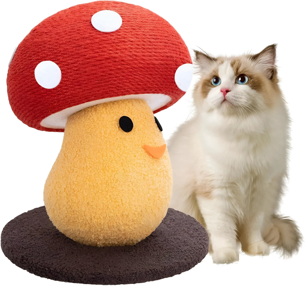 Round mushroom-shaped foldable cat scratcher board made from corrugated cardboard