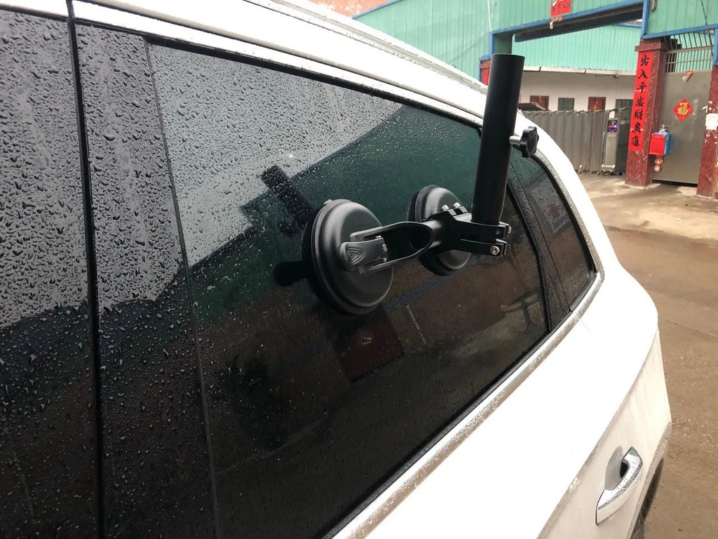 Black off-road car sucker base flagpole mount with ABS construction and glass sucker mechanism