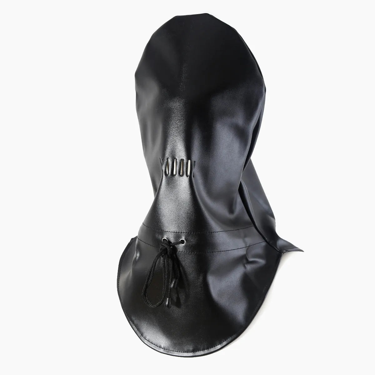 Black leather BDSM mask with adjustable straps for adult role play training