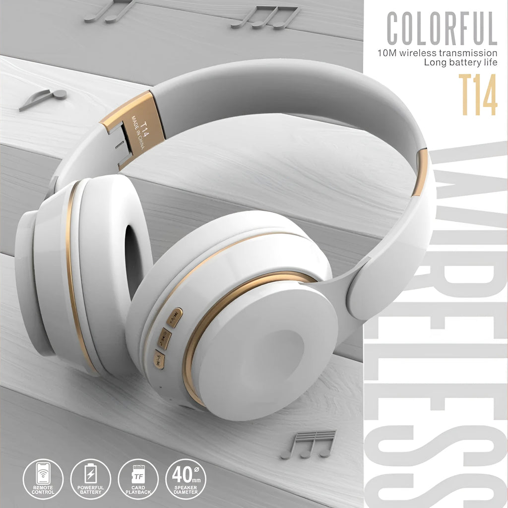 Foldable wireless Bluetooth headset earphone in black, white, green, blue, or pink colour